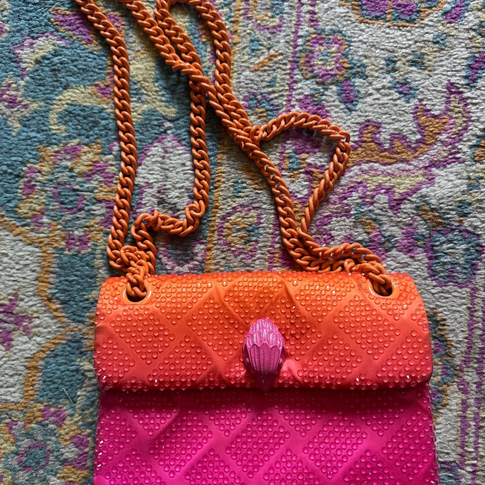 Kurt Geiger Orange and Pink Shoulder Bag with Metallic Chain